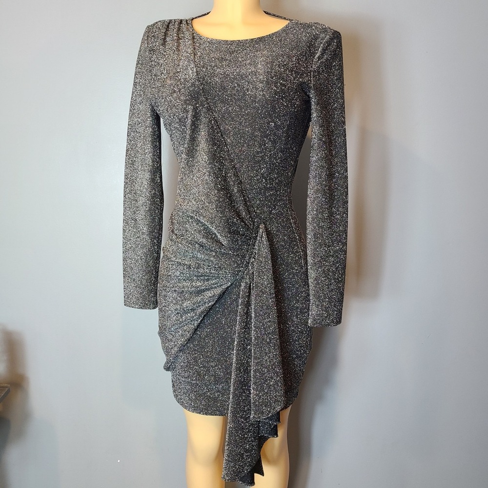 Alexia Admor Allie Ruffle Metallic Mini Dress NYE Drapey Women's Small Wedding